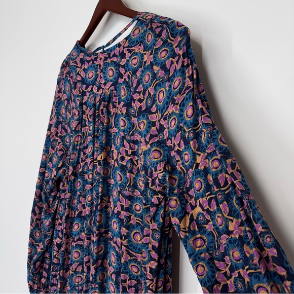 Natural Life Blue Purple Orange Dark Floral Long Sleeve Maxi Dress Nwt Size XL - Picture 12 of 16